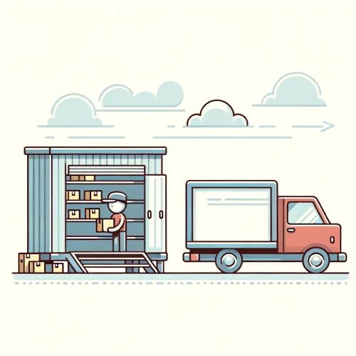 Best Squarespace E-Commerce Features for Small Businesses - Illustrated warehouse, worker, and delivery truck.