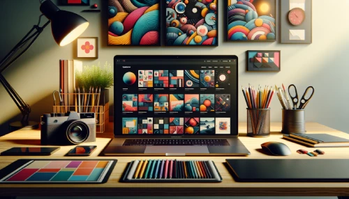 Squarespace Templates for Creative Professionals - Cartoon of a laptop displaying a variety of vibrant, aesthetically pleasing Squarespace templates