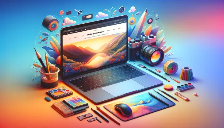 How Do I Create a Photography Website on Squarespace-Cartoon of a colorful laptop displaying photography website with creative design elements