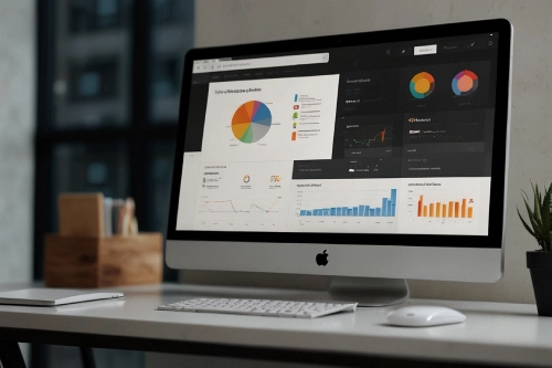 Squarespace CRM Integration - an Apple iMac on a desk displaying various types of charts and data
