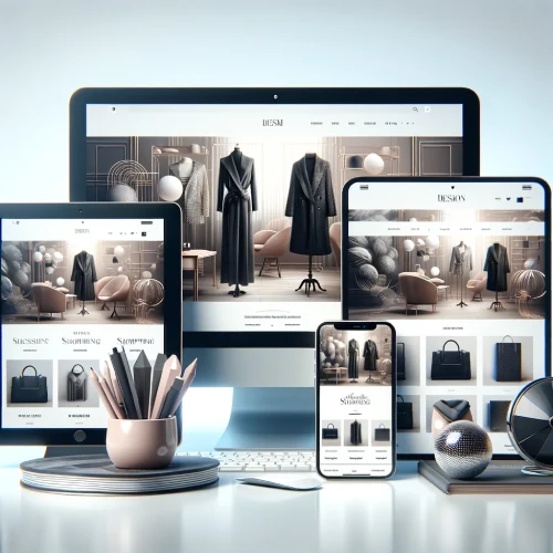 Benefits of Squarespace E-Commerce Features - Mobile friendly devices showing fashion retail website.