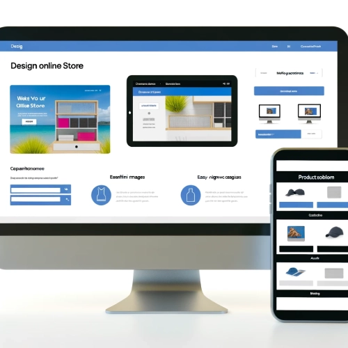 Squarespace Storefront - Computer and mobile screens with design online store interface.