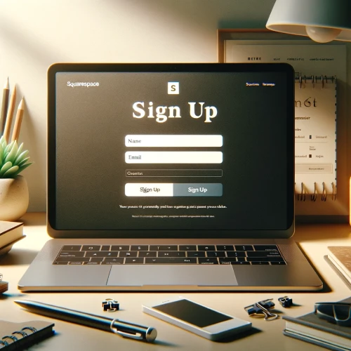 Use Squarespace to Build a Website - Laptop with sign up interface